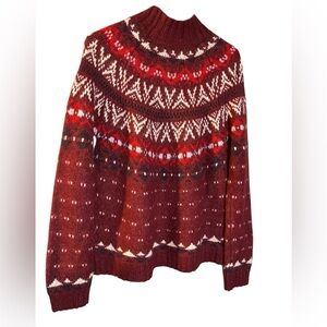 American Eagle Fair Isle burgundy Wool Blend Fall winter Sweater Women's Medium